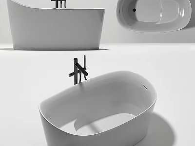 Modern Freestanding Bathtub With Sleek White Design And Black Faucet In Minimalist Style 3d model