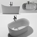 Modern Freestanding Bathtub With Sleek White Design And Black Faucet In Minimalist Style