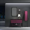 Modern Bathroom Vanity With Double Mirrors Double Sinks Storage And Potted Plant