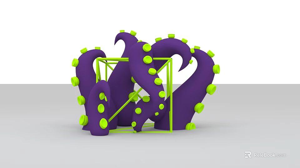 Purple Playground Equipment With Curved Structures Green Bumps And Square Frame 3d model