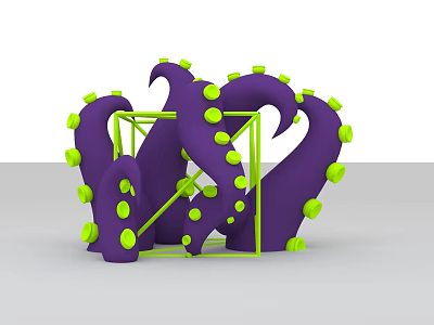 Purple Playground Equipment With Curved Structures Green Bumps And Square Frame 3d model