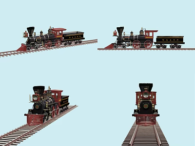 Vintage Steam Model Train Display on Railway Tracks from Different Angles 3d model