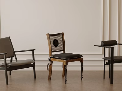 Stylish Single Chair Design With Black Leather Seat And Wooden Frame In Modern Interior 3d model