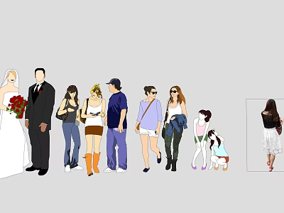 Diverse Group of People Including Wedding Couple and Pedestrians in Daily Life Scene 3d model