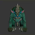 Green Fantasy Creature With Spiked Back Horn Colorful Ears And Sharp Claws