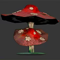 Colorful Vegetable Crafted Mushroom Sculpture With Pink Spotted Caps Brown Green Stems And Green Base