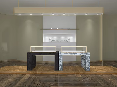 Elegant Modern Jewelry Store Interior With Glass Display Cases And Ceiling Lighting 3d model