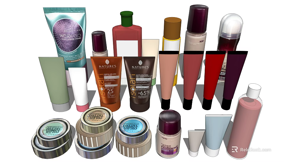 Assorted Perfume Cosmetics Collection With Bottles Jars Tubes And Containers 3d model 