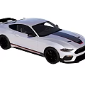 White Sports Car With Black Roof Stripes Red Side Accents Black Wheels And Rear Spoiler