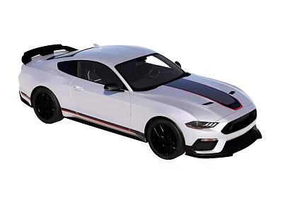 White Sports Car With Black Roof Stripes Red Side Accents Black Wheels And Rear Spoiler 3d model