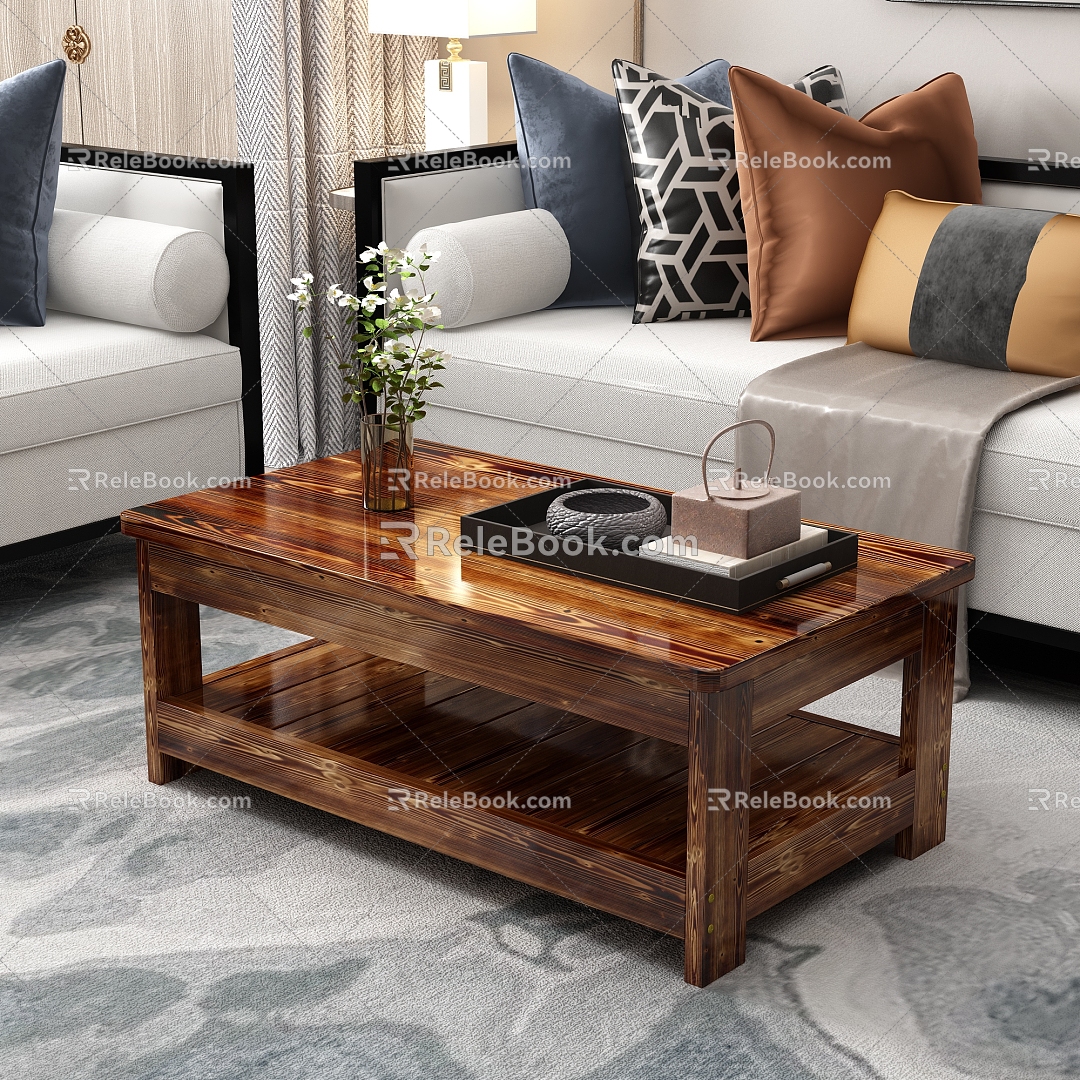 New Chinese Style Coffee Table Solid Wood Coffee Table Carbonized Coffee Table model