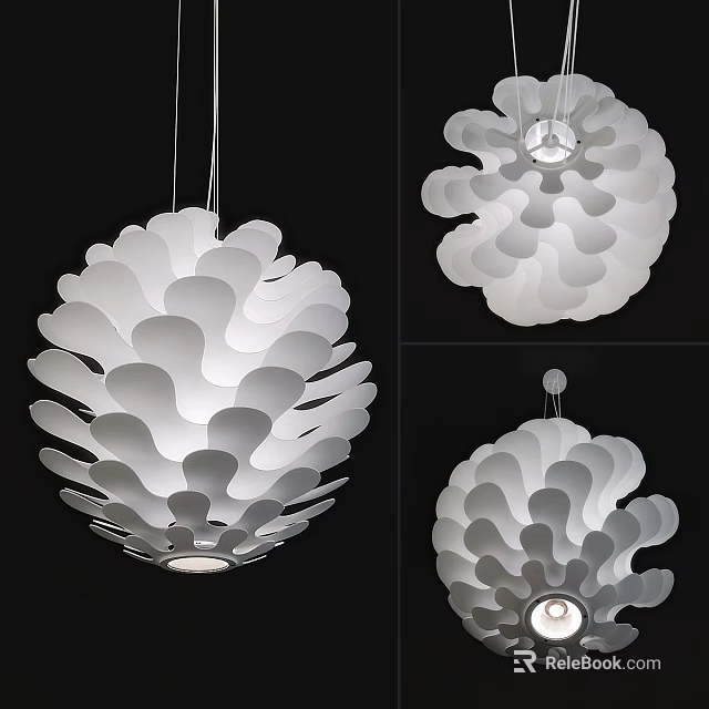 Stylish Unique Shaped Pendant Light With Layered White Petal Design For Modern Interiors 3d model 