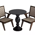 Round Black Table With Woven Back Wooden Frame Chairs Set 3d model