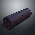 Tactical Dark Cylindrical Weapon With Multiple Holes And Hollow Metal Body