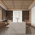 Contemporary Restaurant Interior Featuring Wooden Bar Counter Marble Top Wine Racks And Bar Stools