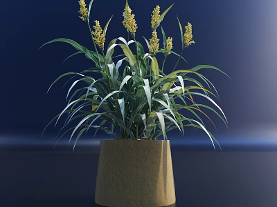 Beautiful Bonsai Potted Plant with Green Leaves and Yellow Flowers in Brown Decorative Pot 3d model