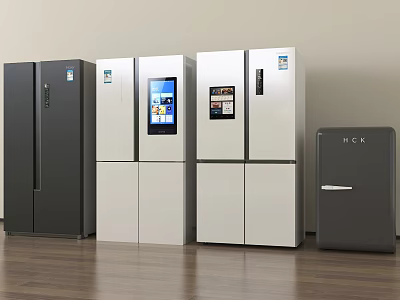 Modern Refrigerators and Freezers in Black White with Smart Screens and HCK Freezer 3d model
