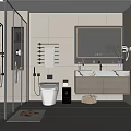 Modern Bathroom Interior Design With Glass Shower Partition Marble Vanity Toilet And Mirror