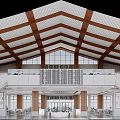 Modern Station Waiting Hall With Spacious Interior Wooden Ceiling And Seats