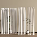 White Curtains With Beige Wall Wooden Floor And Green Plants In White Pots