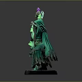 Fantasy Wizard In Green Robe Holding Magical Staff With Purple Crystal And Swirling Smoke