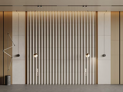 Modern Elegant Bed Background Wall With Vertical Slats And Wall Lighting Fixtures 3d model