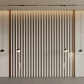 Modern Elegant Bed Background Wall With Vertical Slats And Wall Lighting Fixtures