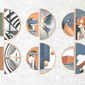 Modern circle frame painting large circle small circle hanging painting semicircle abstract 3d model