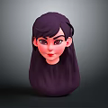 Cute Cartoon Character Head With Purple Long Hair 3D Model Design