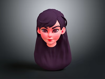 Cute Cartoon Character Head With Purple Long Hair 3D Model Design 3d model