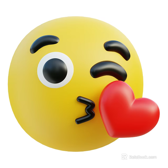 Cute Yellow Emoji Decorative Ornament Set With Winking Eye And Red Heart Kissing Motion 3d model 