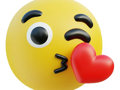 Cute Yellow Emoji Decorative Ornament Set With Winking Eye And Red Heart Kissing Motion 3d model
