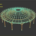 Open Orange Circular Grid Framework Pavilion With Supporting Columns Design 3d model