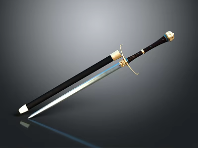 Decorative Weapon Sword With Black Scabbard And Silver Metal Blade 3d model