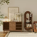Entryway Cabinet And Side Cabinet In Modern Natural Interior With Wooden Rattan Details And Plants