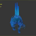 Blue Wolf Headed Game Fantasy Character With Spiked Back And Golden Accents