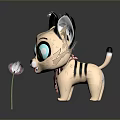 Cute Cartoon Cat Figurine With Big Blue Eyes Black Ears And Pink Flower
