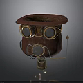 Vintage Steampunk Leather Hat With Brass Goggles Metal Accents And Microphone