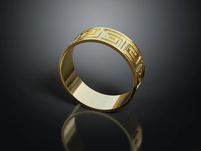 Elegant Gold Ring With Intricate Geometric Pattern Design For Fashionable Jewelry Accessory Collection 3d model