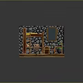 Wooden Bookshelf With Books In Room Featuring Bunk Bed Desk Stone Wall And Wooden Floor