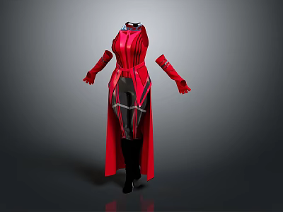 Stylish Red Long Coat With Black Details Long Sleeves And Gloves For Daily Life Use 3d model