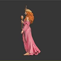 Woman In Pink Robe With Golden Headdress Holding Scepter Against Gray Background