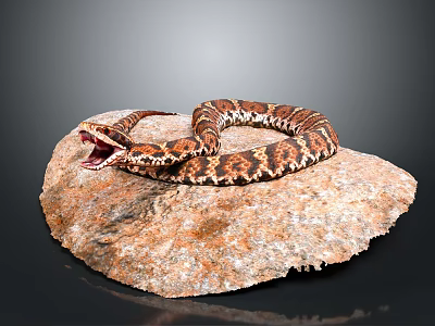 Brown Patterned Snake Coiled With Open Mouth Resting On Rough Rock In Natural Setting 3d model