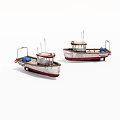 Two White Wooden Boats With Red Hull Details Cabin And Railing Design