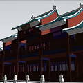 Traditional Ancient Chinese Architecture Exterior With Blue Roof Red Walls And Stone Steps
