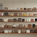 Bags and Suitcases in Various Colors and Styles Neatly Displayed on Wooden Shelves