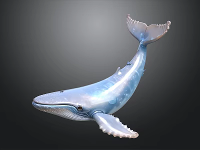 Realistic Blue Whale Model Showcasing Detailed Features on Gray Background 3d model