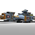 Futuristic Sci-Fi Armored Vehicle With Multiple Cannons And Warning Signs 3d model
