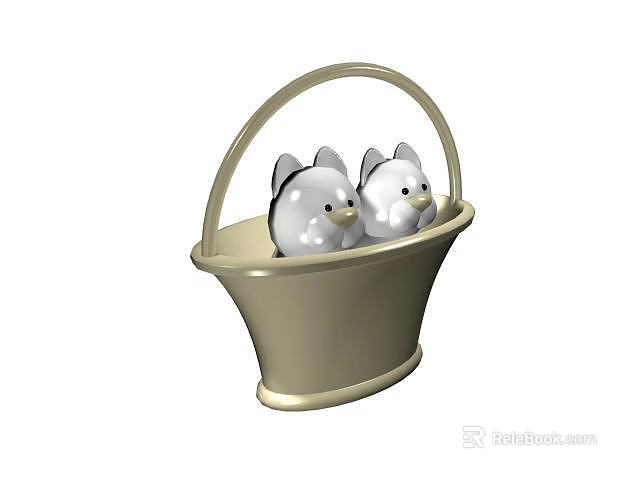 Decorative Ornament Set With Beige Basket And Two Small Animal Figurines For Home Decor 3d model 
