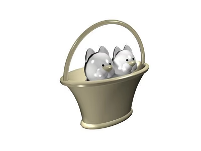 Decorative Ornament Set With Beige Basket And Two Small Animal Figurines For Home Decor 3d model